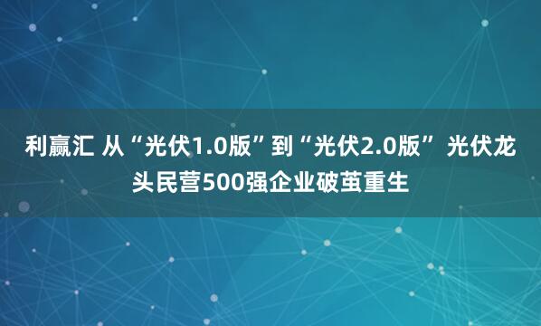 利赢汇 从“光伏1.0版”到“光伏2.0版” 光伏龙头民营500强企业破茧重生