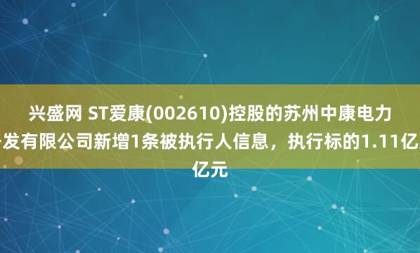 兴盛网 ST爱康(002610)控股的苏州中康电力开发有限公司新增1条被执行人信息，执行标的1.11亿元